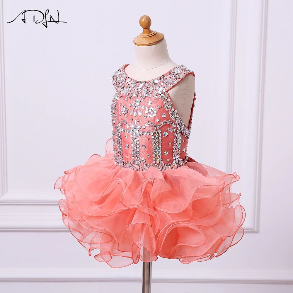 ADLN/платья из органзы с оборками и цветочным узором для девочек; Пышное Платье; Бальные платья с бусинами и кристаллами; платье-кекс; мини-длина