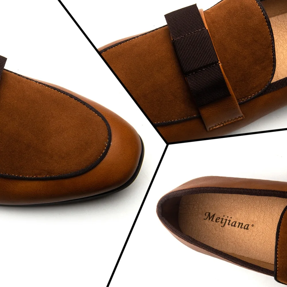 Men Wedding Party Dress Shoes Men's Banquet Loafers Genuine Patent Leather And Suede Leather Patchwork With Bow Tie Men Wedding Party Dress Shoes Men's Banquet Loafers Genuine Patent Leather And Suede Leather Patchwork With Bow Tie