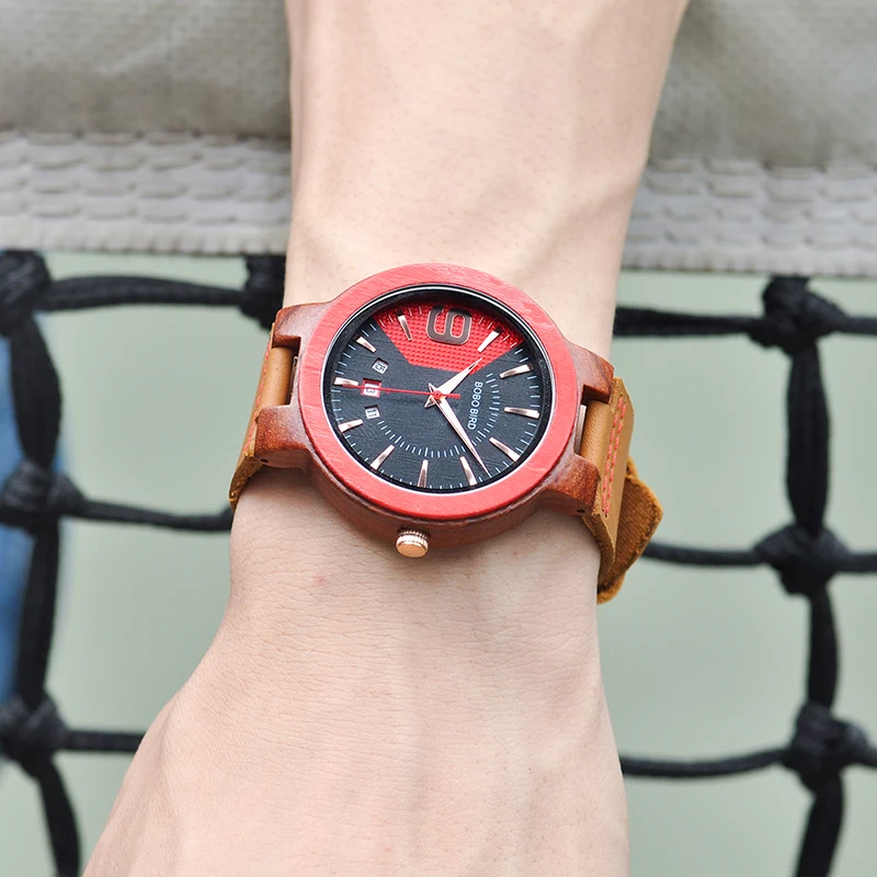 BOBO BIRD Men Watch Brand Wood Case Strap Auto Calendar Timepiece Customization Gift Box
