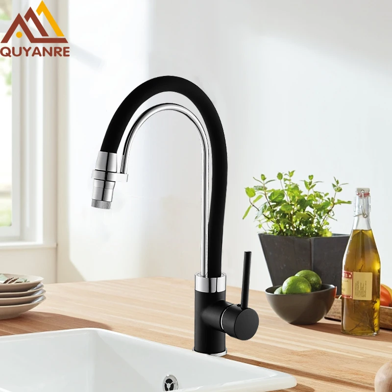 

Quyanre Black LED Pull Out Kitchen Faucet Single Handle 360 Degree Swivel Kitchen Mixer Tap LED Spray Torneira De Cozinha Tap