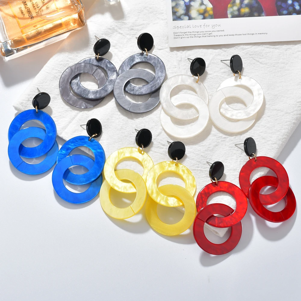 

2019 New Dang 2019 Fashion Trendy Candy Color Big Oval Plastic Chain Statement Acrylic Earrings For Women Girls Accessories