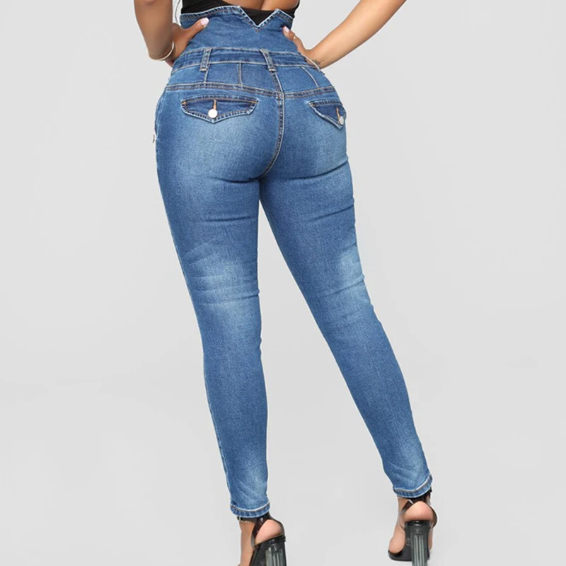 Женские обтягивающие рваные джинсы с высокой талией для женщин, большие размеры, джинсы с эффектом пуш-ап и большими пуговицами на бедрах, Стрейчевые джинсовые штаны для высоких женщин