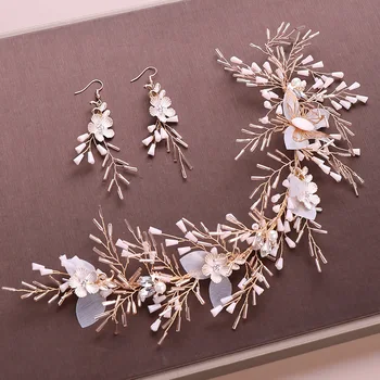 

New Handmade Flower Bridal Hairband Earring Set Fashion Crystal Rinestone Bride Headband Tiara Women Wedding Hair Accessories