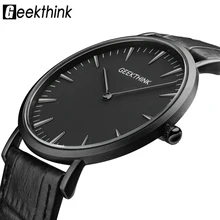 GEEKTHINK de Primeras Marcas de Lujo de Cuarzo reloj de los hombres de Negocios Negro Ocasional Japón cuarzo reloj de cuero genuino ultra delgado reloj masculino nueva