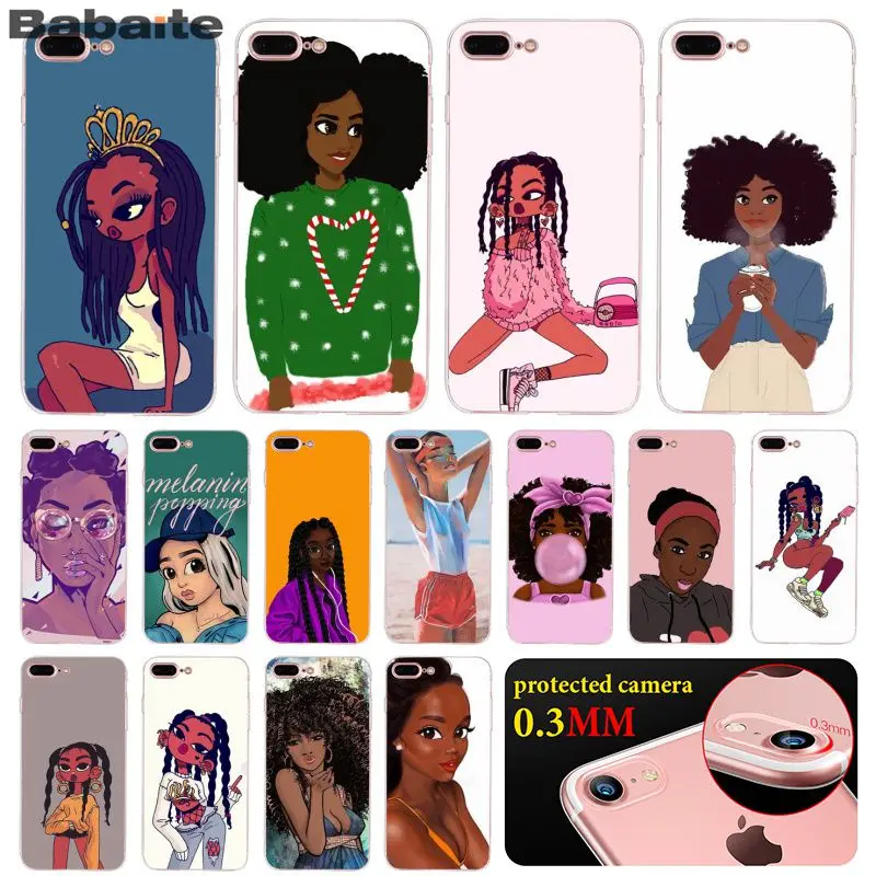 

Babaite Transparent Girl Magic rock Melanin Poppin Transparent Soft Shell Phone Cover for iPhone 8 7 6 6S Plus X XS MAX 5S SE XR