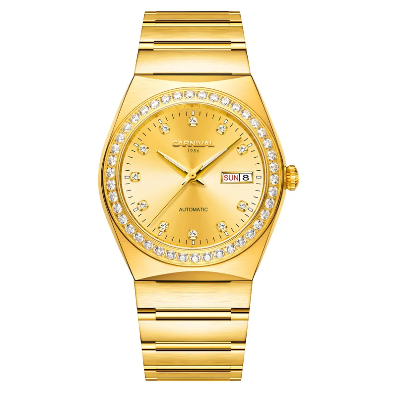 Швейцарские часы мужские Роскошные Лучшие брендовые карнавальные новые модные мужские автоматические механические часы мужские наручные часы relogio masculino - Цвет: Gold