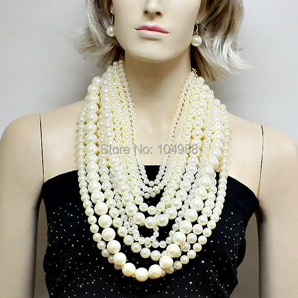 

Style P12 Women Multi-layers Fashion Imitation Milk White Pearls Necklace Beads Earrings Necklace&Pendants Set jewelry