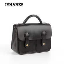 ISHARES Genuine Leather Messenger Bags Retro Handmade Bags Solid Packet Preppy Style Hard Cow Leather school handBags IS8095