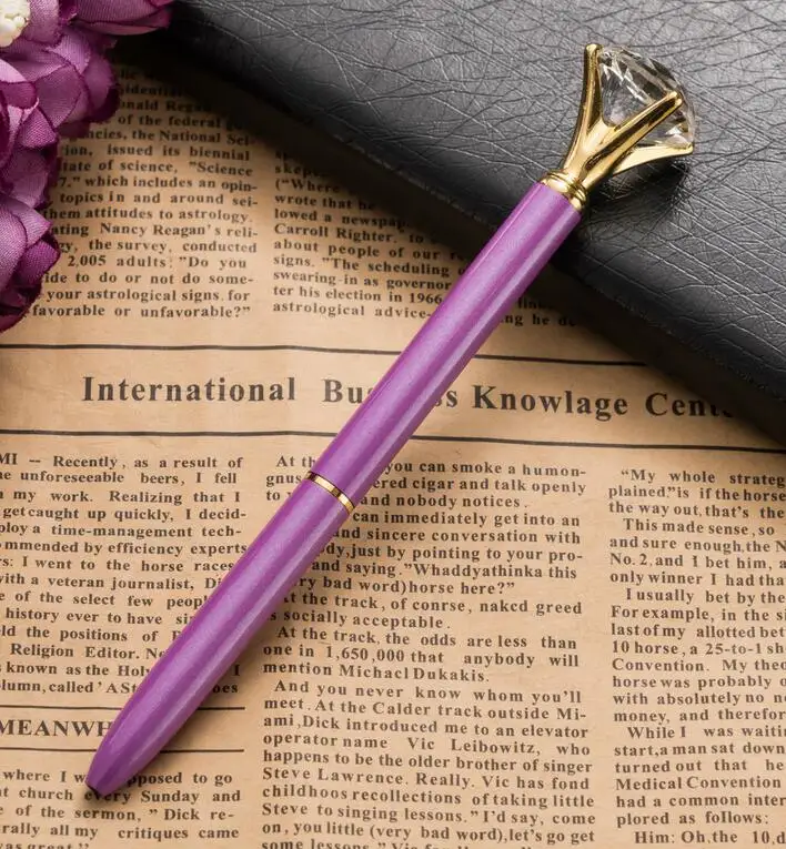 Большой Карат флеш-накопитель со стразами драгоценный камень шариковое кольцо для пера свадебное офисное металлическое кольцо шариковая ручка розовое золото серебро розовый фиолетовый - Цвет: Purple