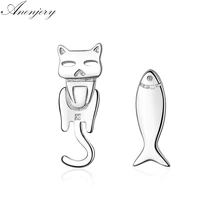 Anenjery ассиметричные милые серьги-рыбки 925 пробы серебряные Висячие серьги для женщин S-E696