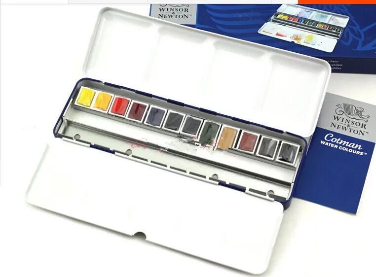 Winsor & Newton Cotman Watercolour Paint Sketchers Pocket Box12 Half Pans 8 Mini 16 Colors 45 Colors