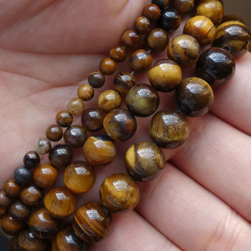 4 6 8 10mm Natural Stone Yellow Tiger Eye Loose Beads Necklace Jewelry