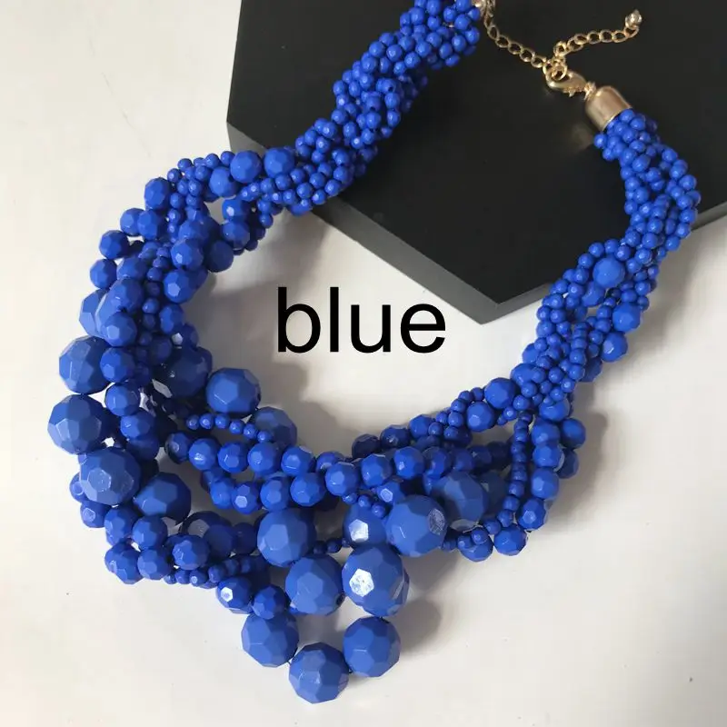 Yellow Dark Red Statement Acrylic Beads Braided Choker Necklace women necklace