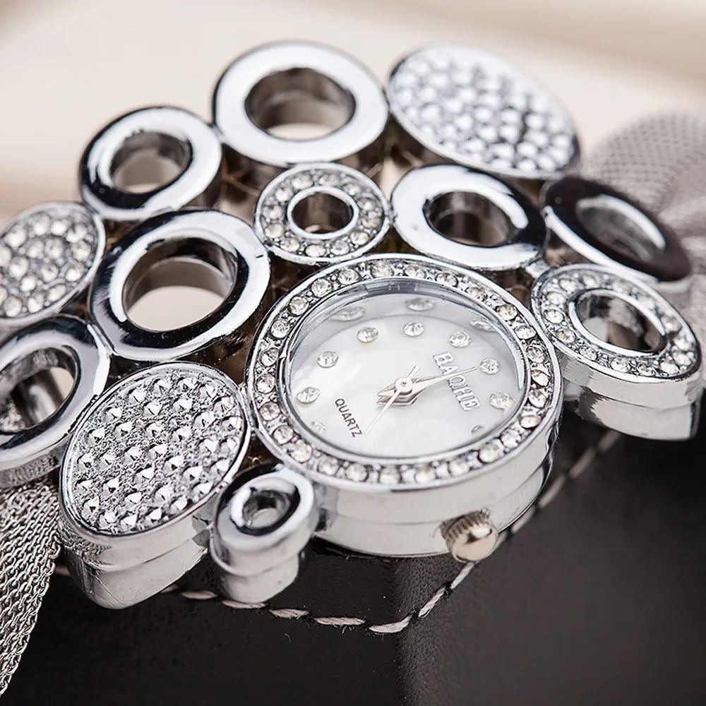 Хит Новое поступление Роскошные женские круглые полностью бриллиантовые часы-браслет Аналоговые кварцевые наручные часы-браслет