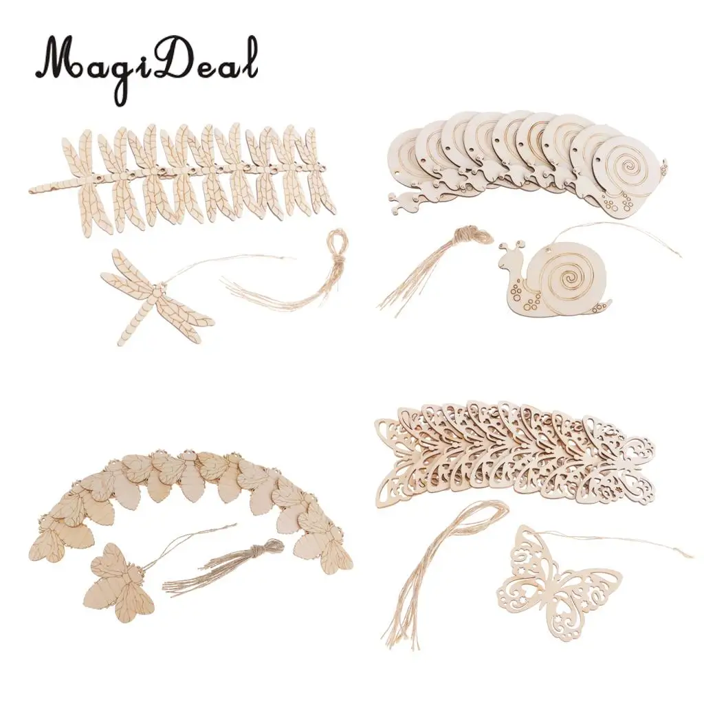 

10 Pieces Vintage Wooden Butterfly Bee Dragonfly Snail Shape Cutout Hanging Tags Birthday Party Gift Wrapping Labels