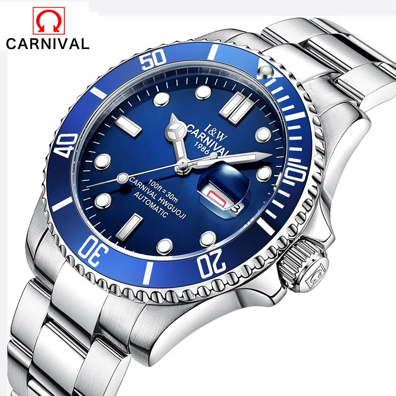 

New CARNIVAL Mens Watches Top Brand Luxury Diver 30M Super Luminous Sapphire Glass Automatic Mechanical Watch relogio masculino