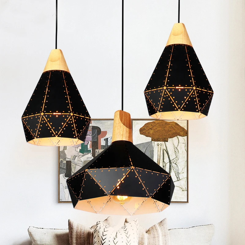  Modern wooden chandelier Lamparas colorful aluminum lampshade Restaurant lights Home lighting chand - 32849279199
