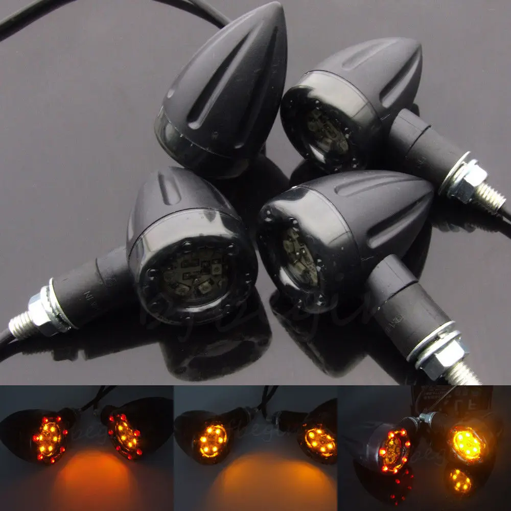 4 Pcs LED Motorcycle Handlebar Turn Signal Light Yellow Universal 8mm Bolt Indicator Flasher Handle Bar Blinker Side Marker Lamp