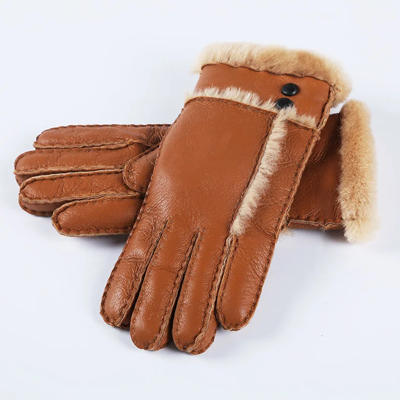 Women Warm Winter Mittens Shearling Sheepskin Mittens Warm