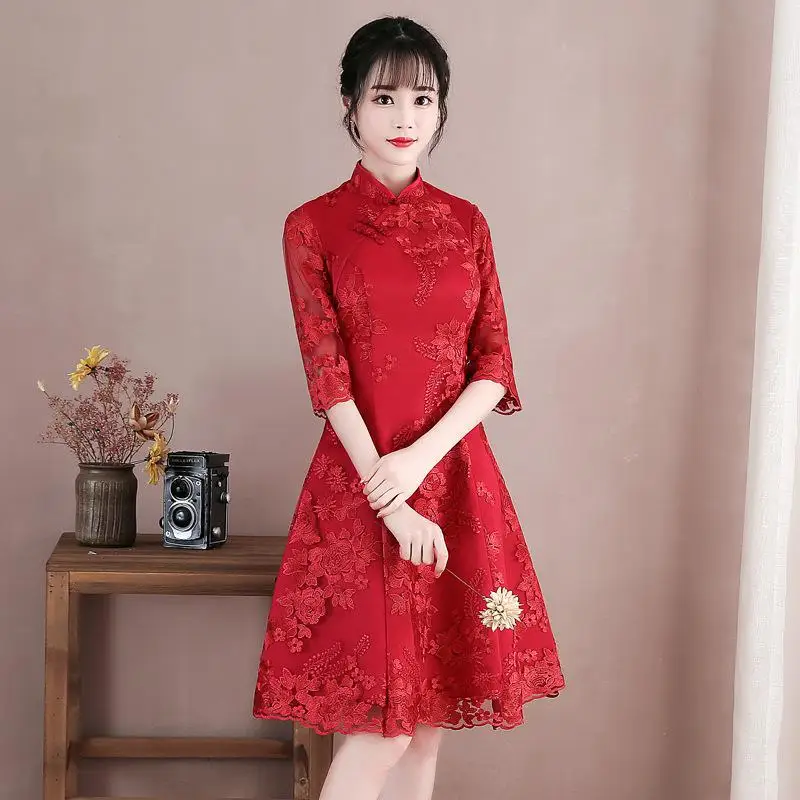 Китайский стиль свадебное платье подружки невесты Женская мода Qipao элегантный цветок традиционный ченсам вечерние платья благородные Vestidos - Цвет: Style B