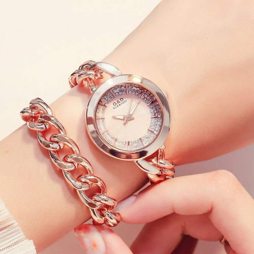

New 2019 Fashion Casual Clock Silver Bracelet Watch Women Rhinestone Watches Women's elegant Quartz Wrist Watch relojes mujer