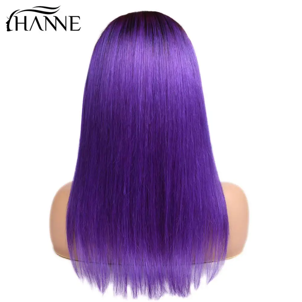 HANNE человеческие волосы парики предварительно сорвал Омбре розовый/99J/фиолетовый прямые человеческие волосы парики 13*4 фронтальные 150% плотные парики с волосами младенца - Цвет волос: 1B Purple