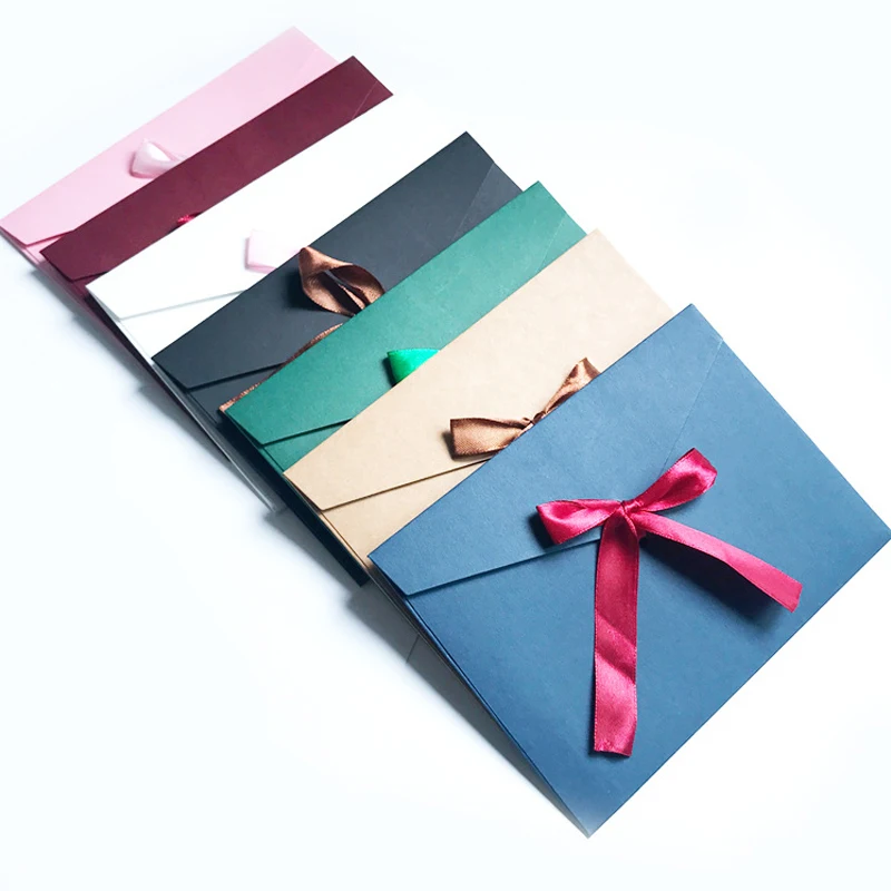 

3PCS / Kraft Paper Western envelope Wedding Invitation Greeting messaage cards Birthday Party postcard Bow Thank you Envelopes
