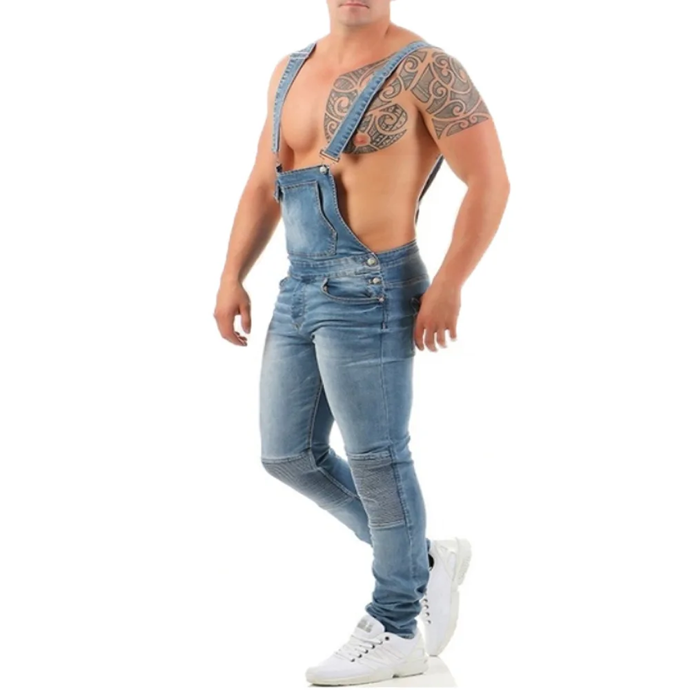 

2019 Fahsion Men's Casual Loose Pocket Overalls Comfortable Denim Jumpsuits Plus Big Size Jeans for Man Blue Pants