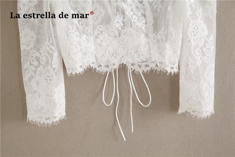 La estrella de mar Premium custom Свадебная шаль Новый вырез лодочкой кружево с длинным рукавом цвета слоновой кости Болеро жакет Короткое свадебное
