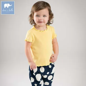 

DB7018 dave bella summer baby girls lolita t-shirt children high quality tees infant toddler 100% cotton tops