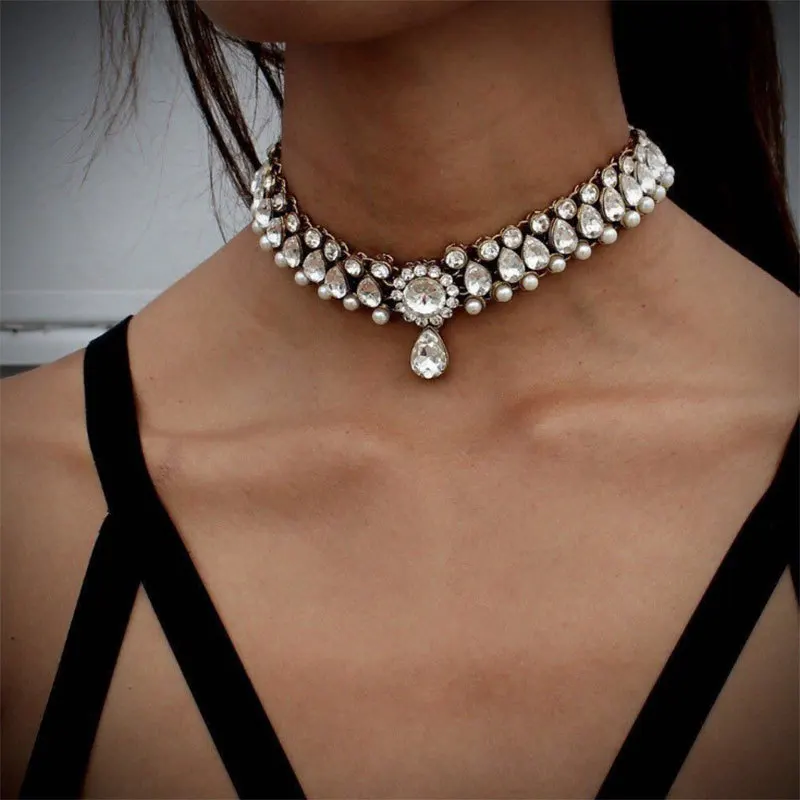 Взрыв Европейское ожерелье и американская мода преувеличенный роскошный сексуальный стиль жемчужное короткое ожерелье на шею ювелирные изделия