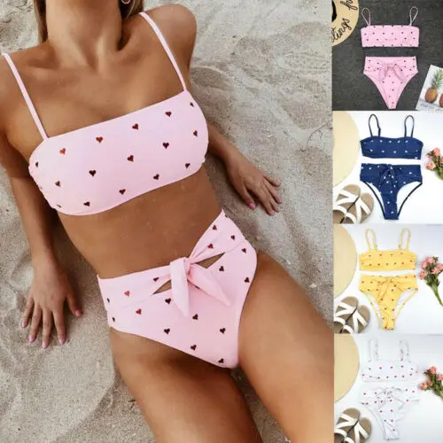 Sexy mujer alta cintura Push Up Bikinis conjunto acolchado corazón traje de baño