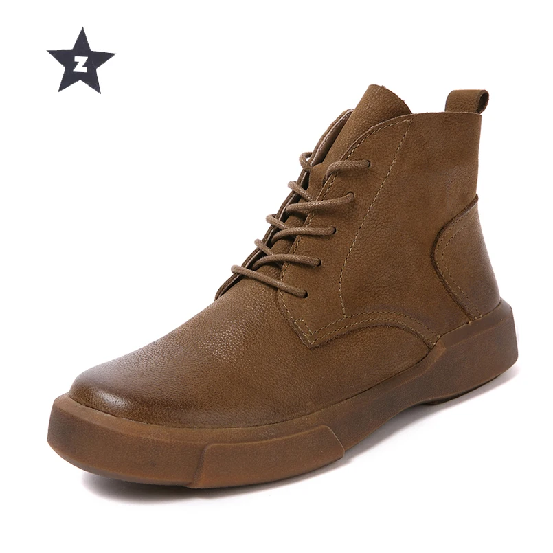 

Z ankle boots autumn winter motocycle boots women leather shoes retro lace-up booties high quality black women boots