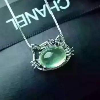

natural prehnite pendants 925 sterling silver natural green gem cat Pendants fashion lovely fine jewelry gift for women