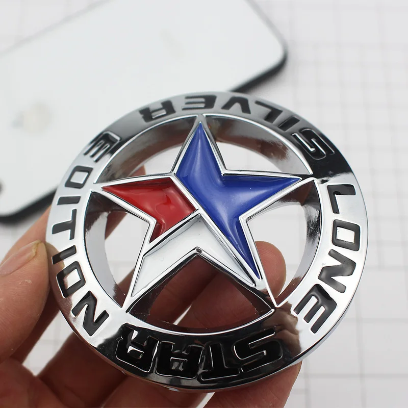 Металл одинокая звезда Серебряная эмблема значок наклейка логотип