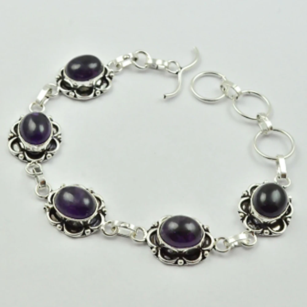 

Amethysts Bracelet Silver Overlay Over Copper , 21.5 cm, B2793