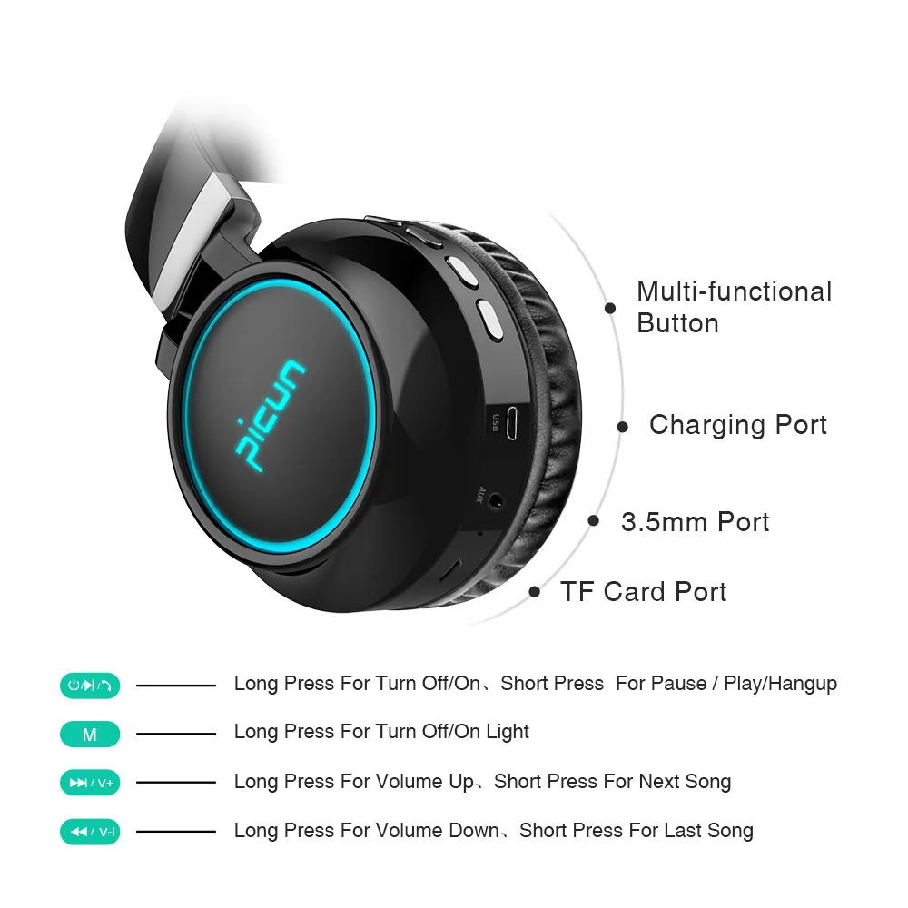 Sound Intone P60 Bluetooth наушники Беспроводной со Светодиодные светящиеся 7 видов цветов