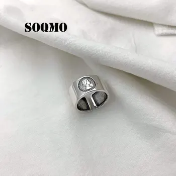 

SOQMO 2019 New Jewelry Vintage Silver 925 Ring Queen Elizabeth Open Rings for Women anillos plata 925 para mujer SQM264