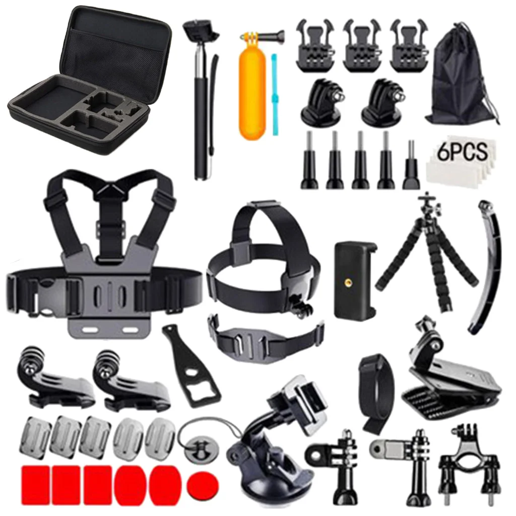 

51 in 1 Acessories Bundle Sports Kit Combo for GoPro with Selfie Stick/Float Sponge/Handlebar Mount/Three-Way Adjusting Arm More