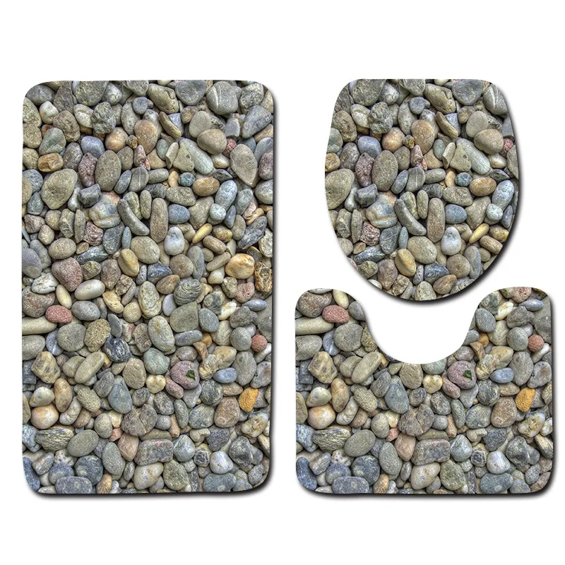 

3-Piece Set Memory Foam Stone Pattern Bathroom Rug Mat Soft Non-Slip Absorben Rug for Toilet Tub Shower and Bath Room