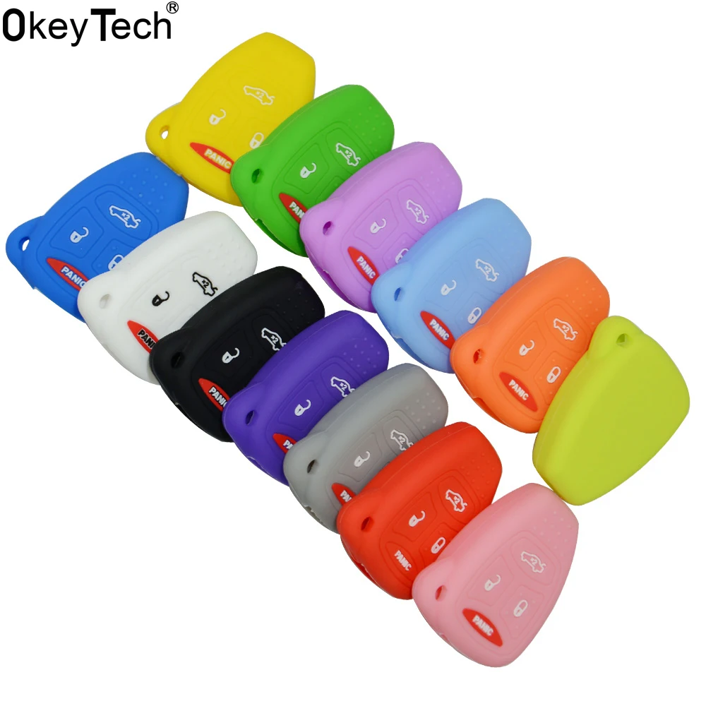 OkeyTech 4 Buttons Soft Silicone Car Key Case Cover For Chrysler 300 Aspen Dodge Dakota Durango For Jeep Grand Cherokee Commande
