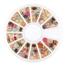 12 Grid Round Beads Nail Art Decoration Wheel Pearl Crystal UV Gel Glitter Polish for Nails Beauty Bling Stone DIY Manicure Tool
