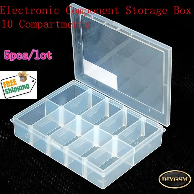 5pcs/lot, Electronic Components Storage Box, 10 lattice/blocks