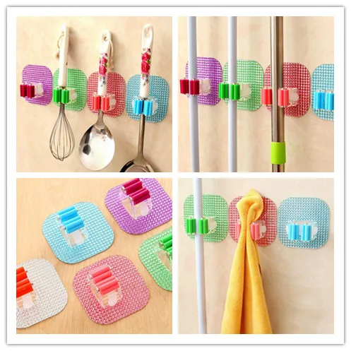 1PC Reusable  Seamless Self Adhesive Sticking Hook Crystal Bathroom Cleaning brush Mop Broom Wall Hanging Holder Plastic Clips