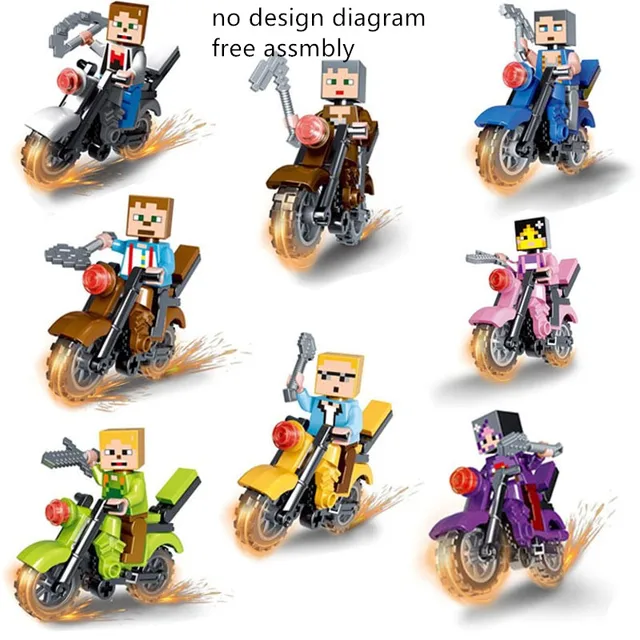 Special Offers 42pcs Single Sale LegoING Minecrafted Steve equipped with motorcycle weapons Game Zombie Steve Alex Reuben Minecraft village