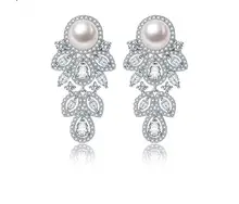 

Aaa Zircon Earring Korean Temperament Sweet Lady Bei Bei Natural Pearls 10-10.5mm Flower Earrings Has Related necklace