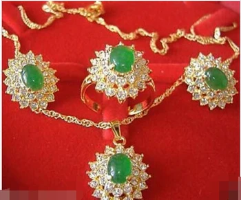 

$wholesale_jewelry_wig$ Jewelry natural Green Jade Necklace Earring Ring set
