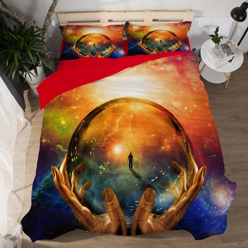 

New HD 3d bed linens Galaxy Star Space Universe Tennis duvet cover cotton bedding set queen 3PCS adult bedclothes US Size