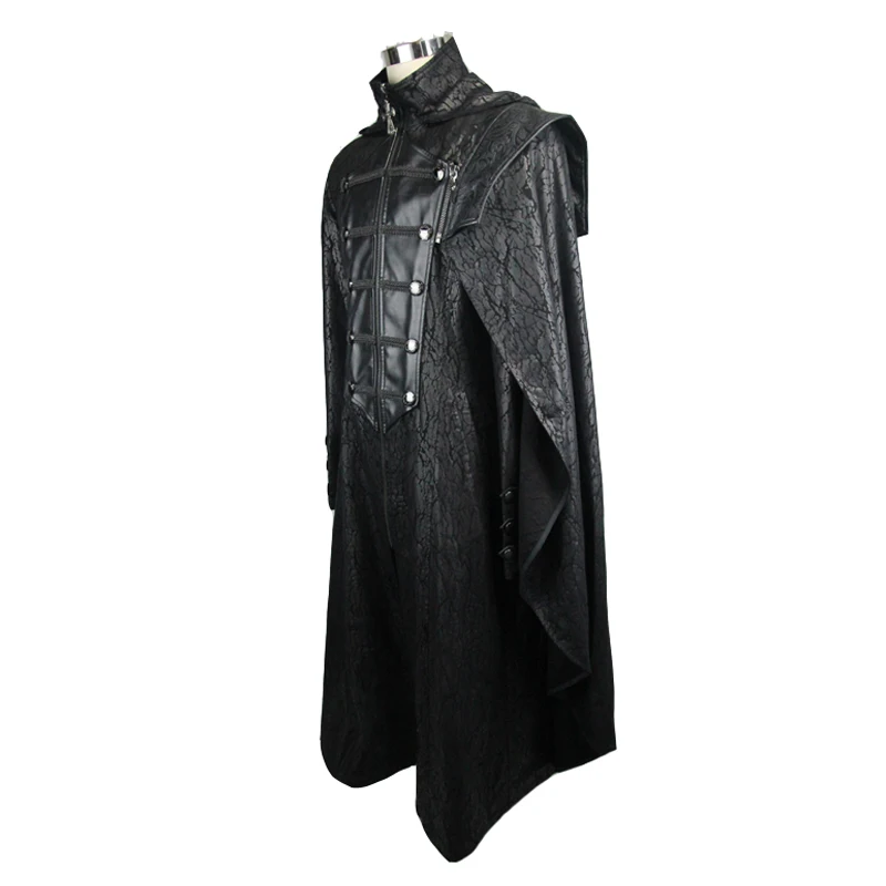Devil модное готическое винтажное длинное пальто с капюшоном для мужчин Панк искусственная кожа красивые куртки со съемными шалями черные пальто