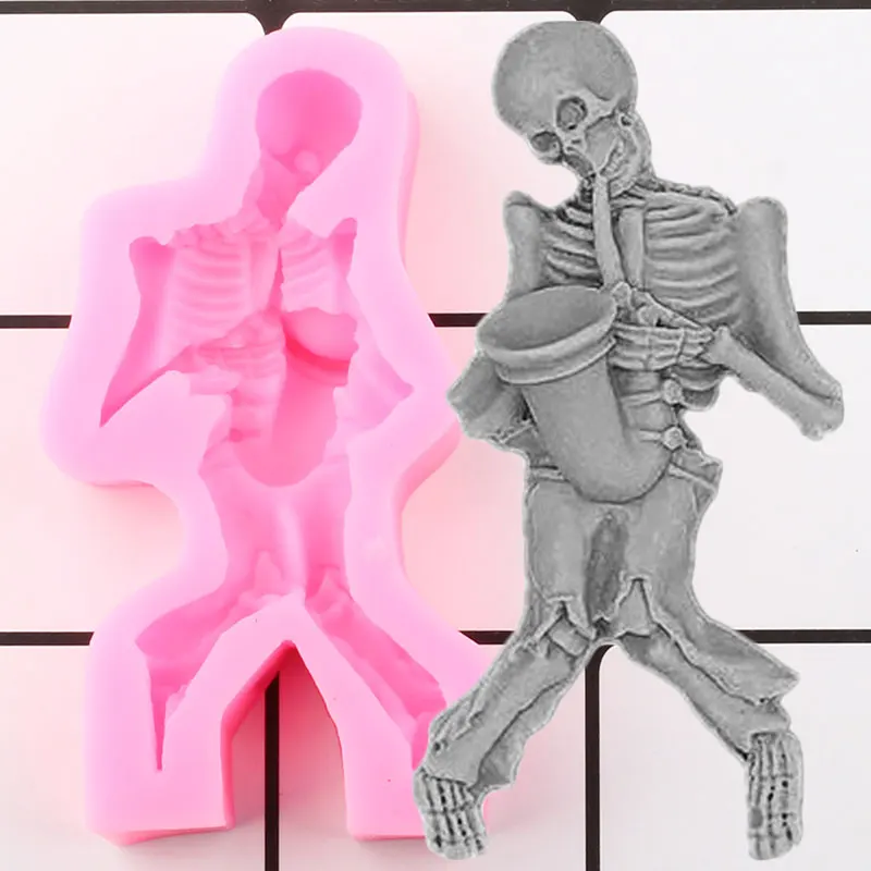 

3D Skeleton Skull Silicone Molds Halloween Fondant Cake Decorating Tools Polymer Clay Soap Mold Candy Chocolate Gumpaste Moulds